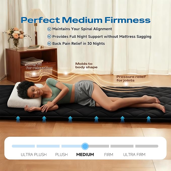 Aircliff Japanese Floor Futon Mattress, Roll Up Tatami Mat, Sleeping Pad - Image 3