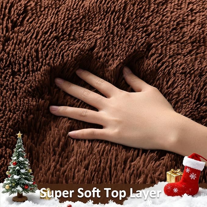Ophanie Round Rug 4Ft Brown Circle Area Rug, Fluffy Fuzzy Small Bedroom Carpet - Image 2