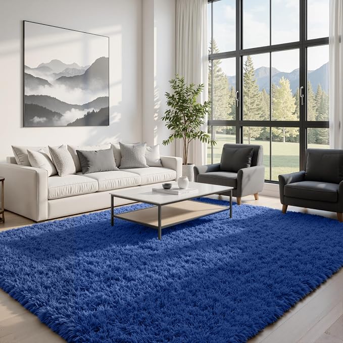 8x10 Area Rugs for Living Room Rug: Soft Fluffy Shag Blue Rugs for Bedroom - Image 4