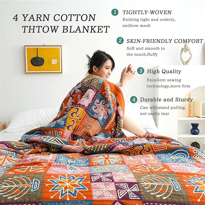 MSGKV Boho Throw Blanket King Size Christmas Blanket 100% Cotton Blankets - Image 5