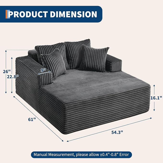 Oversized Chaise Lounge Chair Indoor, Boneless Couch Cloud Fluffy Chaise - Image 2