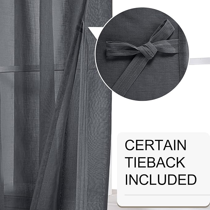 XWZO Dark Grey Sheer Curtains 95 Inches Length, Light Filtering, Airy & - Image 3