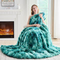 Lotus Karen Faux Fur Throw Blanket Tie-Dye Green-Big Bubble Rabbit Fluff Blanket by LotusKaren