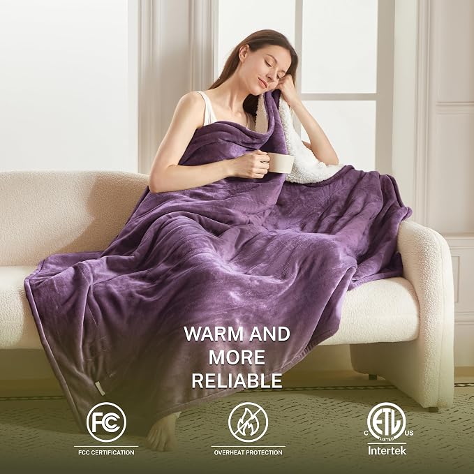 Heat Blanket 72”x84” Full Size, Soft Flannel & Sherpa Reversible Electric - Image 2