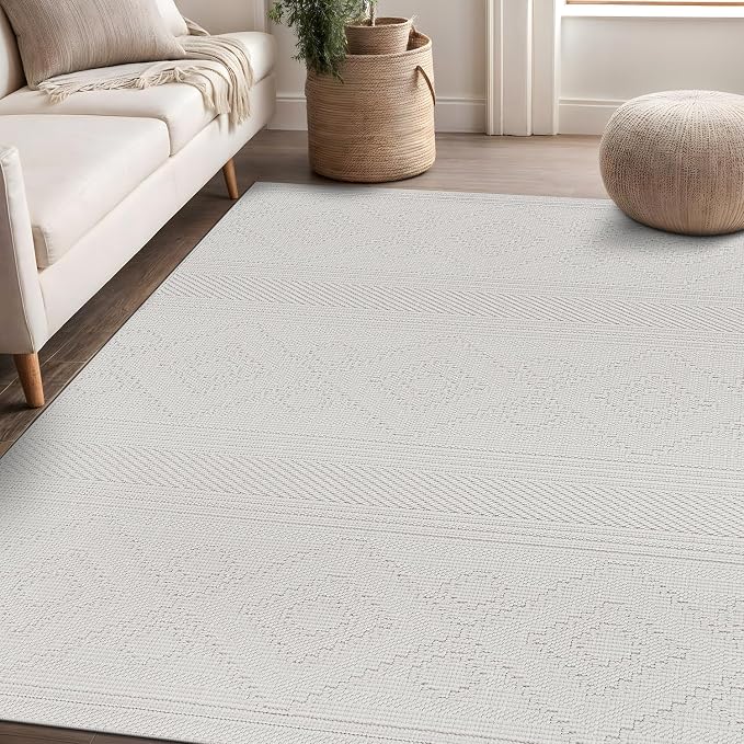 Beverly Rug Micro Loop Area Rug White 5x7 Modern Luxury Soft Boho Geometric by BeverlyRug