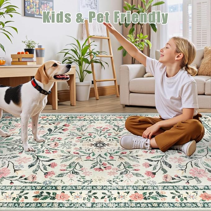 6x9 Area Rugs for Living Room: Floral Washable Rug Vintage Large Soft Boho - Image 8