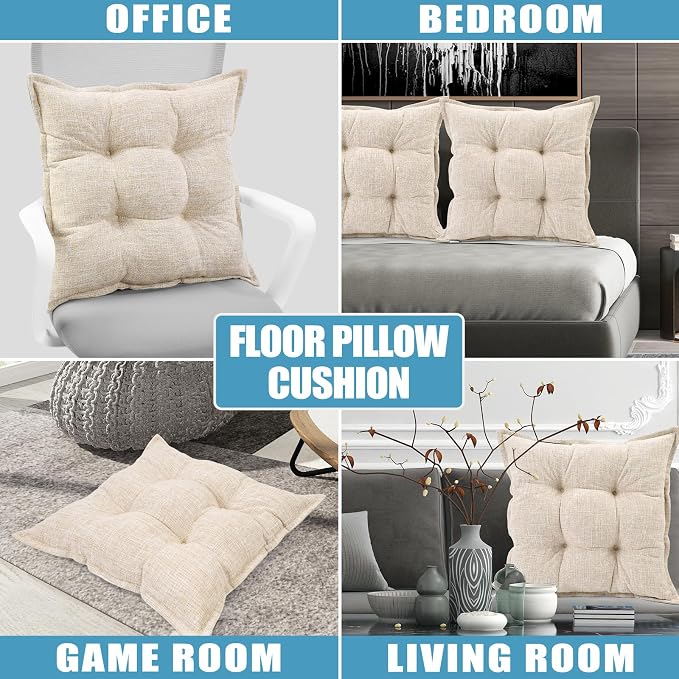 SINSOSSO Large Floor Pillow 22", Thickened Bite-Size Memory Foam Square - Image 3