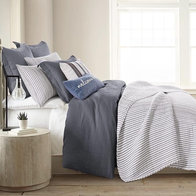 Levtex Home Tobago Stripe Charcoal Reversible Full/Queen Quilt Set and 2 Pillow - Image 3
