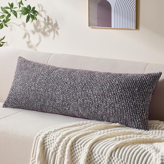 Decorative Lumbar Pillow Cover 14x36 Purple Striped Wool Long Body Pillow by Allorry