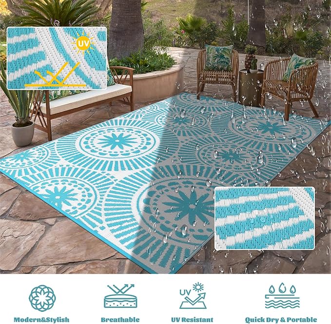 Ileading Large Plastic Outdoor Rug 8x10ft Modern Geometric Style Reversible - Image 3