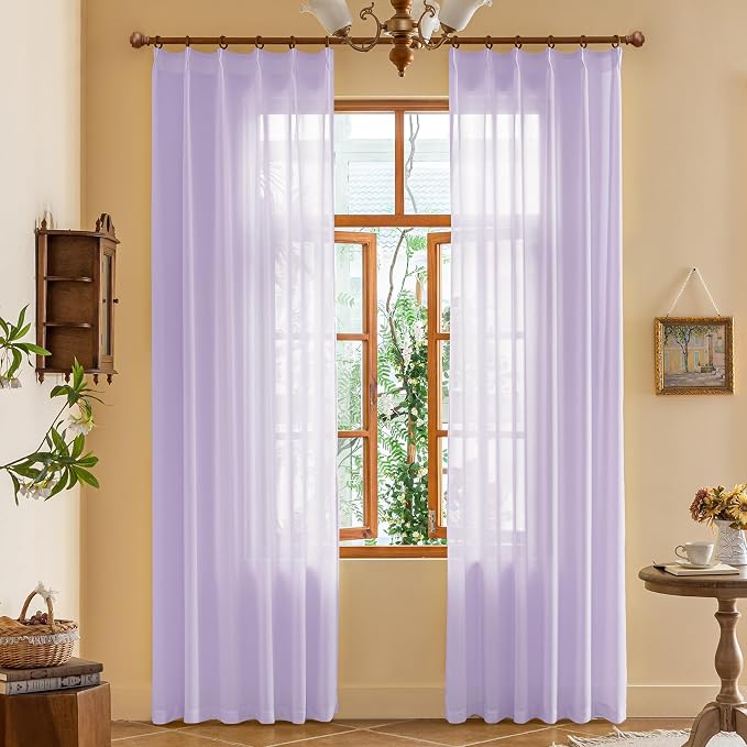 Lavender Sheer Pinch Pleat Curtains 63 Inches Long Light Filtering Short - Image 9