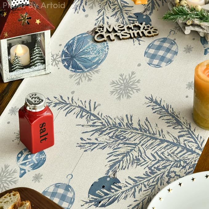 Artoid Mode Blue Pine Trees Merry Christmas Table Runner, Winter Xmas Holiday - Image 3