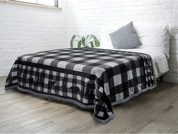 Pavilia Winter Cabin Sherpa Blanket Throw Twin | Flannel Fleece Christmas Plaid by PAVILIA