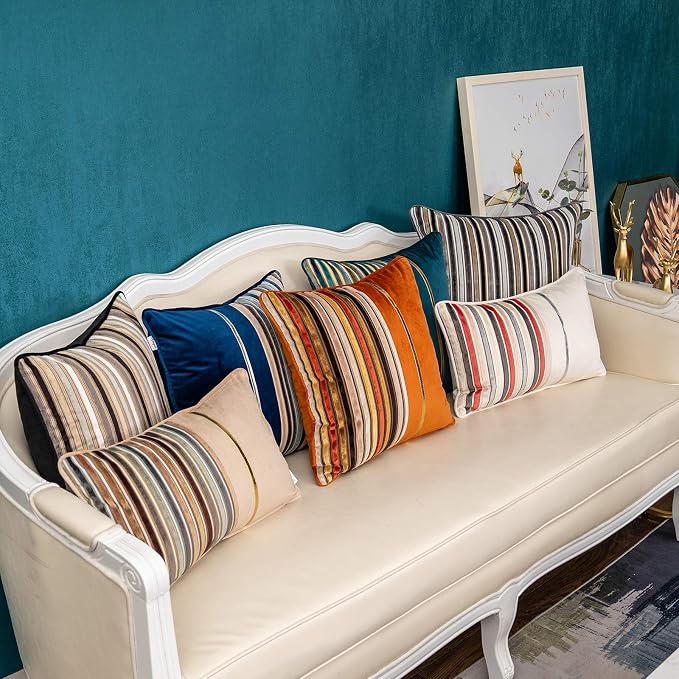 Yangest Red Striped Patchwork Throw Pillow Cover Silver Leather Cushion Cover - Image 7