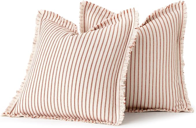 MIULEE Pack of 2 Rust Pillow Covers 20x20 Inch Striped Farmhouse Couch Throw - Image 6