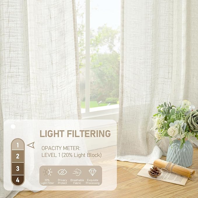 LAMIT Cream Ivory Linen Curtains 95 Inches Long 2 Panels Set - Image 4
