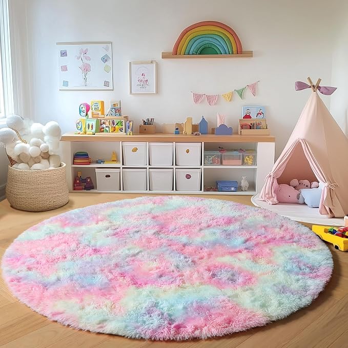 ONASAR Rainbow Round Area Rug 4ft, Soft Bedroom Circle Rugs Mats - Image 4