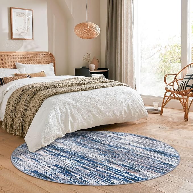 6' Round Rug Washable Rug for Entryway, Neutral Vintage Circle Rugs for Living - Image 3