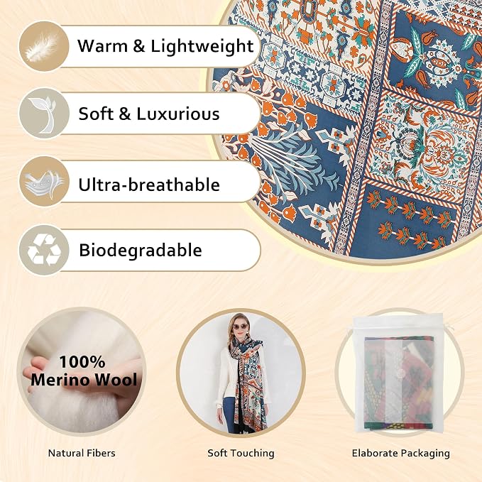 DANA XU 100% Merino Wool Pashmina Shawl - Image 3