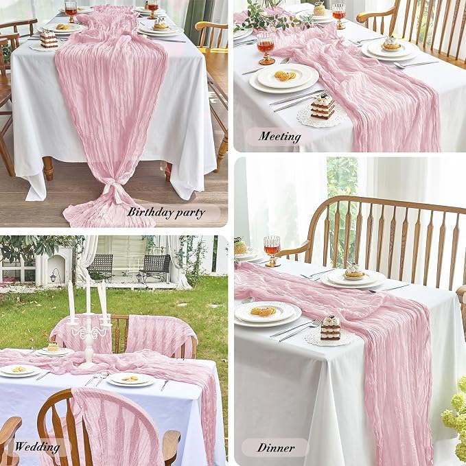 IVAPUPU 1 Pcs Cheesecloth Table Runner - 10ft Pink Boho Gauze Cheese Cloth - Image 3