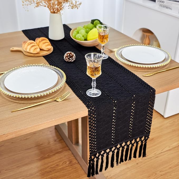 FEXIA Macrame Black Table Runner - Image 5