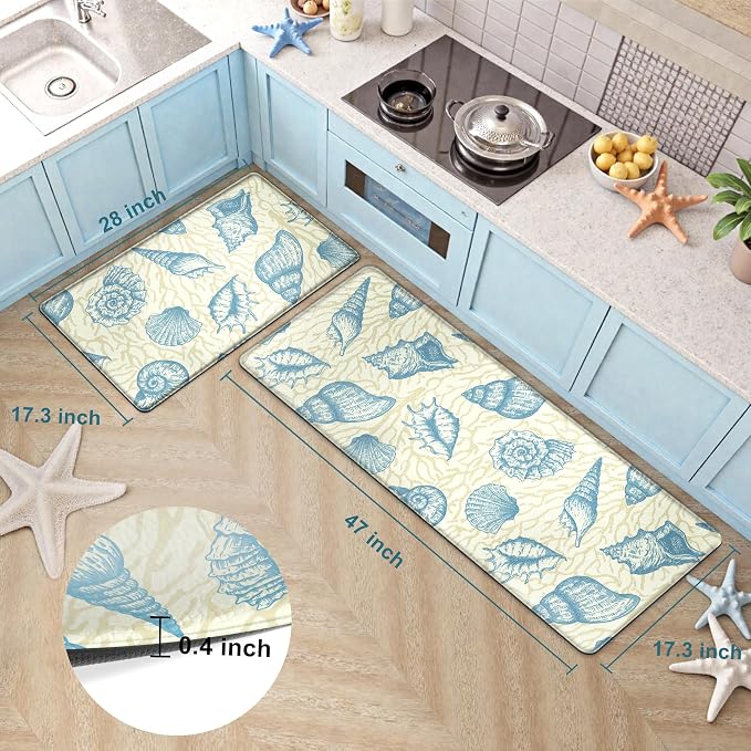 Kitchen Mats for Floor Cushioned Anti Fatigue Sets of 2 Beach Theme Kitchen - Image 2