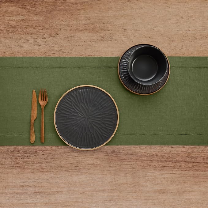 Solino Home Linen Olive Table Runner 132 Inches Long - Image 3