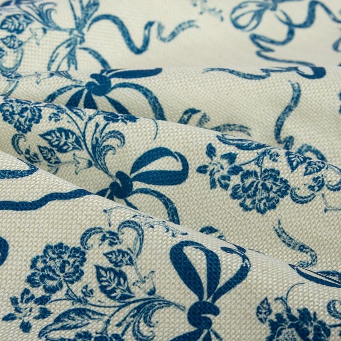 Vintage Blue Flower Pillow Cover 18x 18 Set of 2, Chinoiserie Floral Bow - Image 5