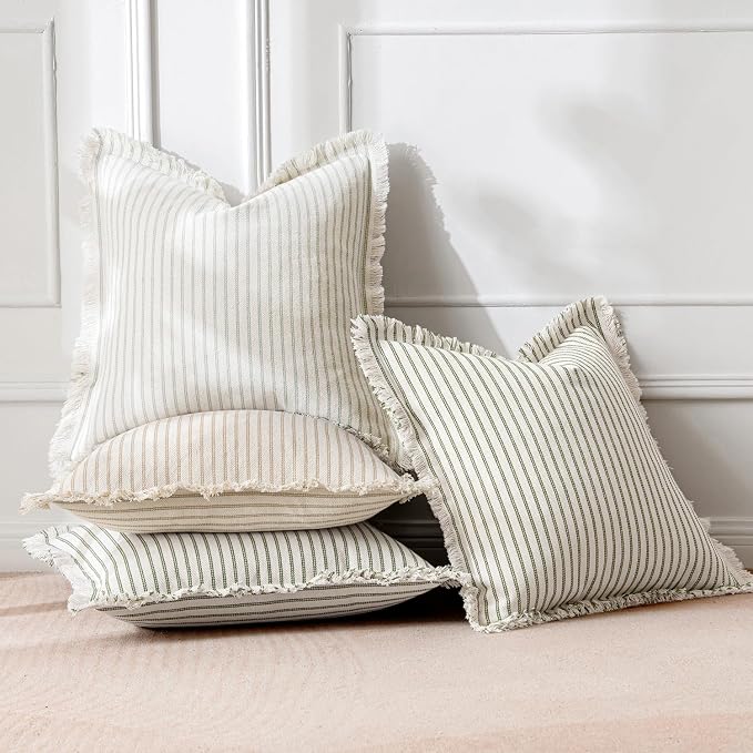 MIULEE Pack of 2 Olive Green Christmas Pillow Covers 18x18 Inch Striped - Image 4