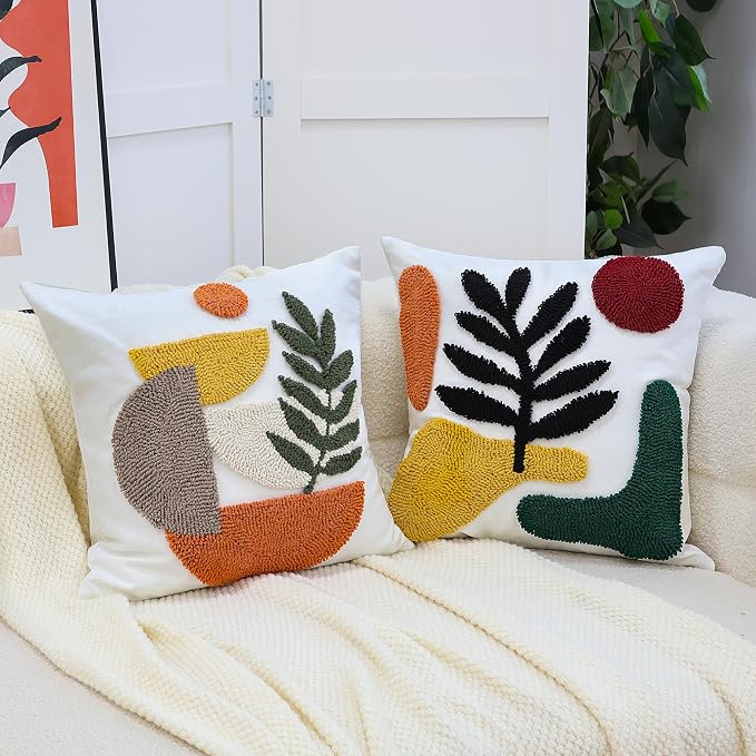 Boho Accent Pillow Covers 18x18- Tufted Abstract Modern Square Throw Pillow - Image 6