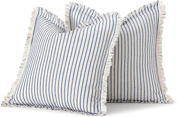 MIULEE Pack of 2 Royal Blue Pillow Covers 24x24 Inch Striped Farmhouse Couch - Image 6