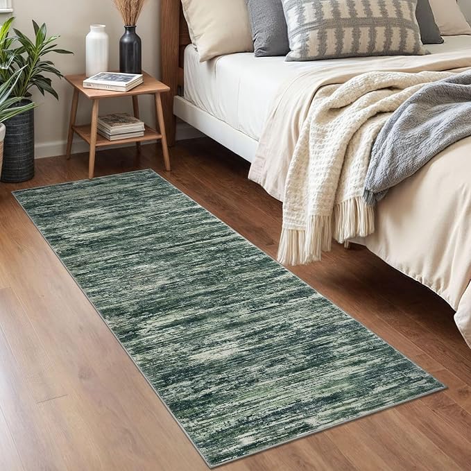 2x5 Modern Abstract Runner Rug for Hallways, Dark Green Super Soft Hallway - Image 3