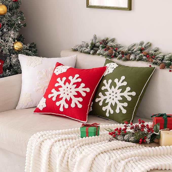MIULEE Pack of 2 Christmas Decorative Snowflake Throw Pillow Covers Canvas - Image 3