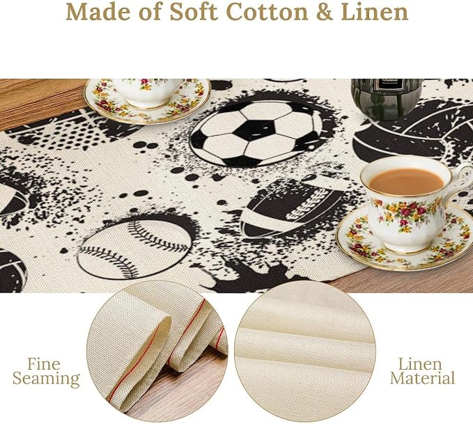 Football Table Runner Ball Black and White Colors Dark Grunge Sport Urban Game - Image 5