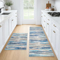 Modern Abstract Kitchen Rug Set of 2, 2x3 and 2x6 Blue Washable Rug Runner Non by lansny