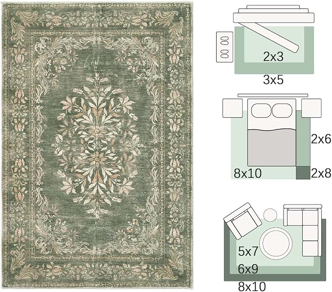 jinchan Green Floral 2x3 Rug for Entryway - Image 2