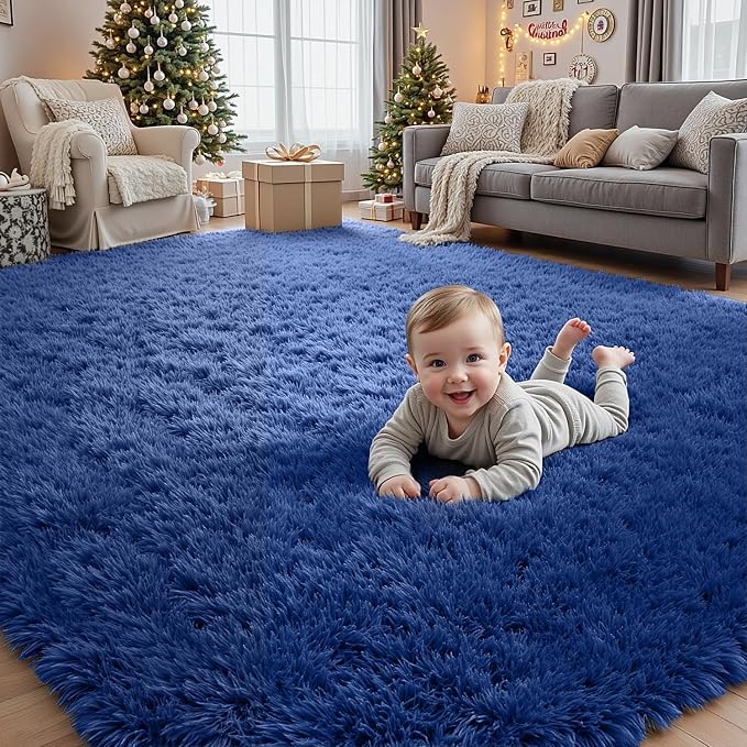 4x6 Area Rugs for Living Room Rug: Soft Fluffy Shag Blue Rugs for Bedroom - Image 4