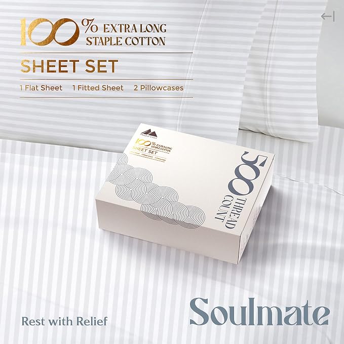 Mayfair Linen 100% Cotton Striped Sheets California King Size Bed Set - Image 3