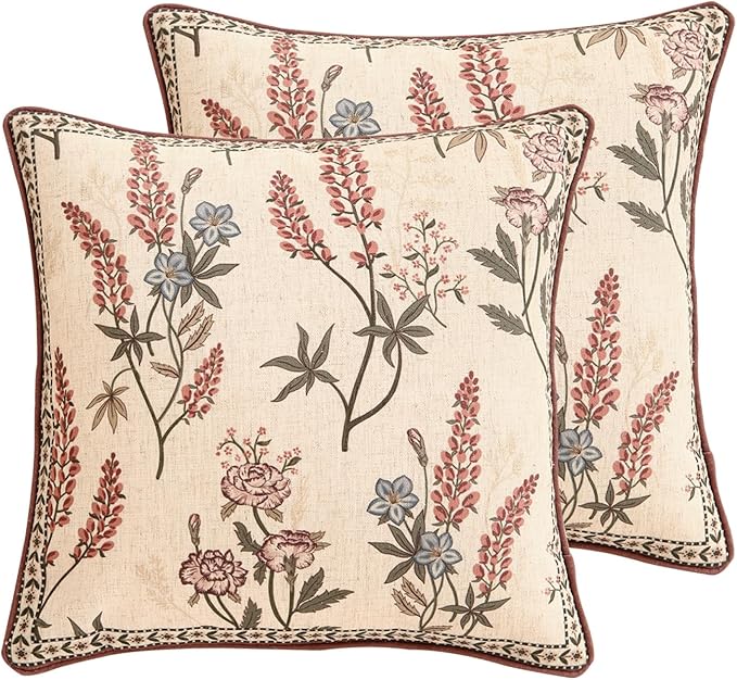 ISAENNE Design Linen Vintage Throw Pillow Covers 18"x18" Pack of 2, Square by Isaennehomedecoration