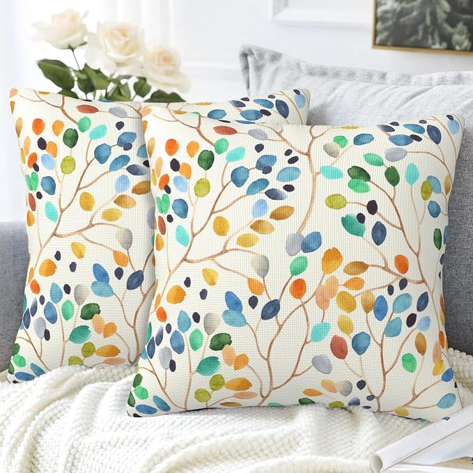 Throw Pillow Covers Colorful Leaves Spots Pillow Covers 16x16 Inch Set of 2 - Image 4