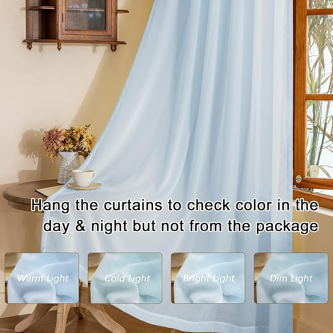MAIHER 80 Inch Length Pinch Pleated Sheer Curtains Light Blue Light Filtering - Image 6
