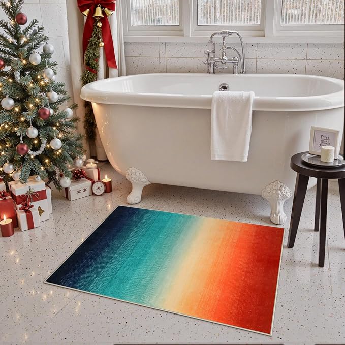 Wonnitar Colorful Small Christmas Rug, Washable 2x3 Rainbow Bathroom Rugs - Image 3