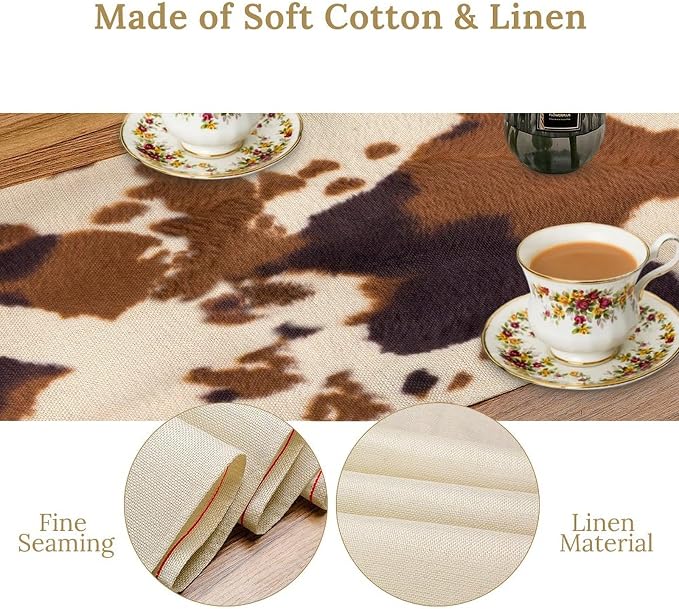 Cow Print Table Runner Animal Fur Skin Brown Cowhide Rustic Hunter Theme - Image 4