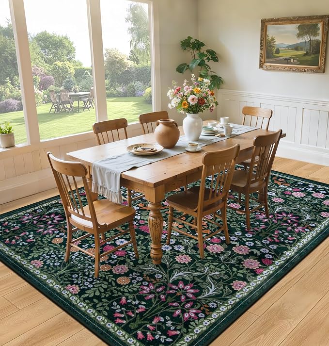 Area Rug Living Room Rugs: Floral 4x6 Washable Rug Vintage Soft Boho Non-Slip - Image 4