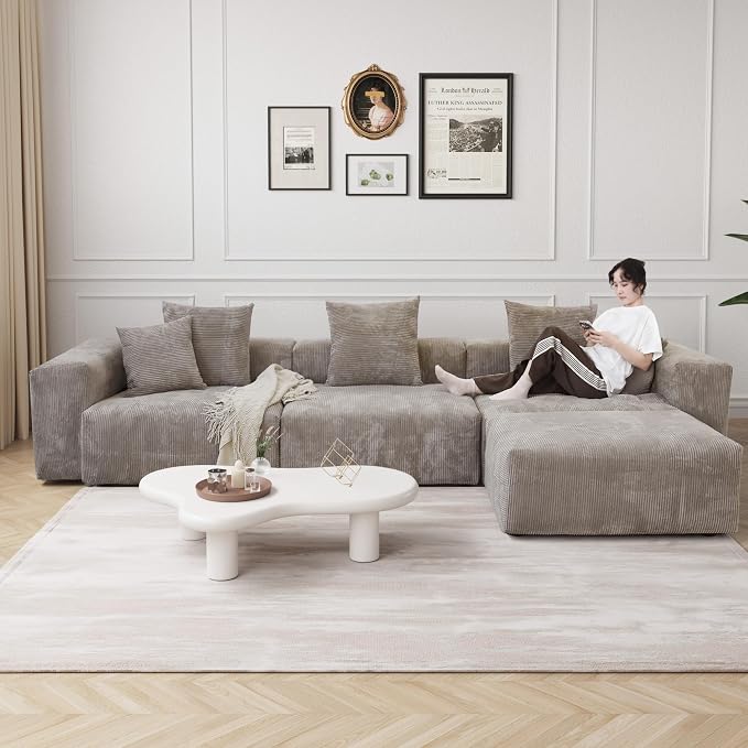 JACH Modern Sectional Couch Sofa, Corduroy Modular Sectional Couch - Image 5