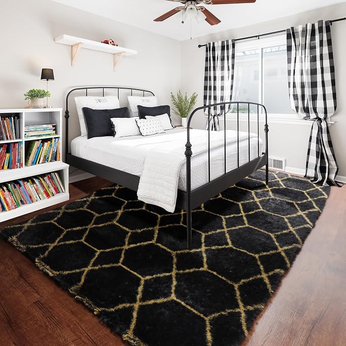 ONASAR 8x10 Area Rugs for Living Room, Fluffy Black and Gold Bedroom Rug - Image 7