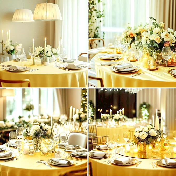Round Tablecloth 120 Inch 2 Pack Yellow Tablecloths Washable Decorative Linen - Image 3