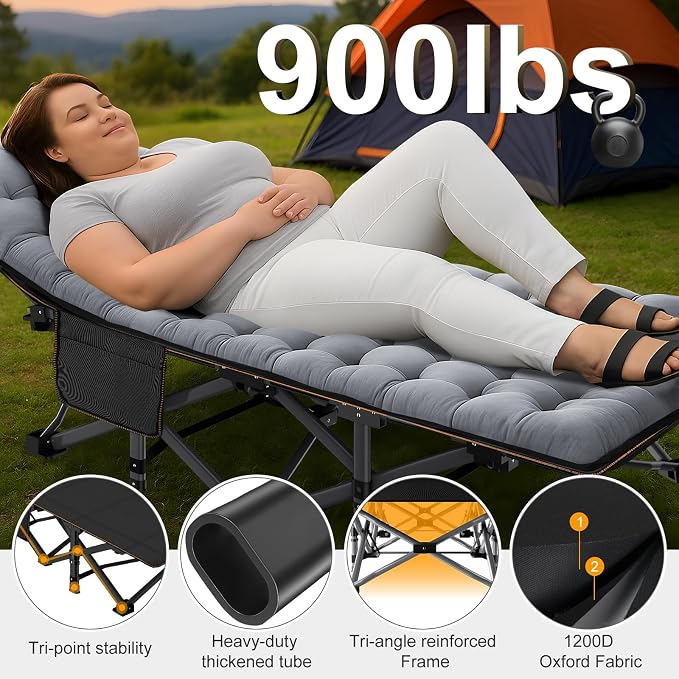 ABORON Camping Cot for Adult 28" Extra Wide, 2PK Heavy-Duty 1200D Oxford Cot - Image 3