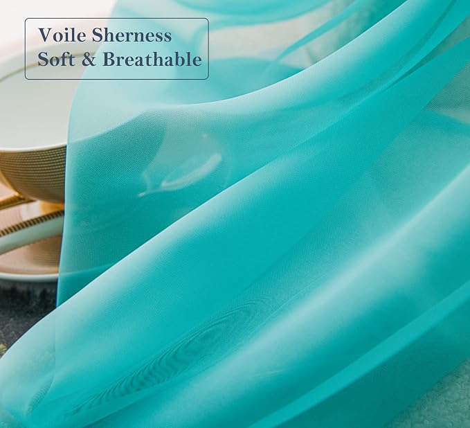 PI Turquoise Sheer Curtains 84 Inches Length - Image 3