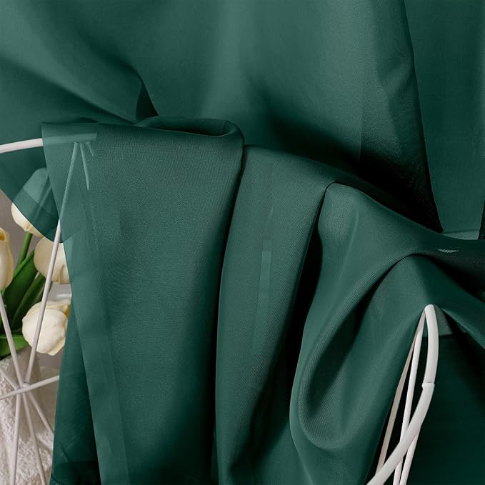 OVZME Hunter Green Sheer Curtains 54 Inches Long 2 Panels - Image 2